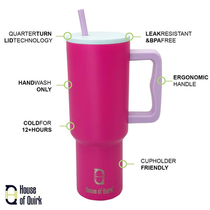 House of Quirk 1200ML Stainless Steel Tumbler with Handle - Multicolor: Flamingo