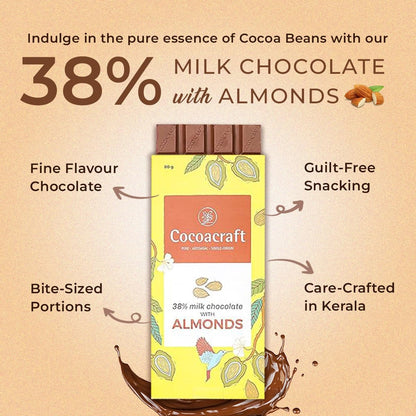 Cocoacraft 38% Milk Chocolate Bar with Almonds - 80g