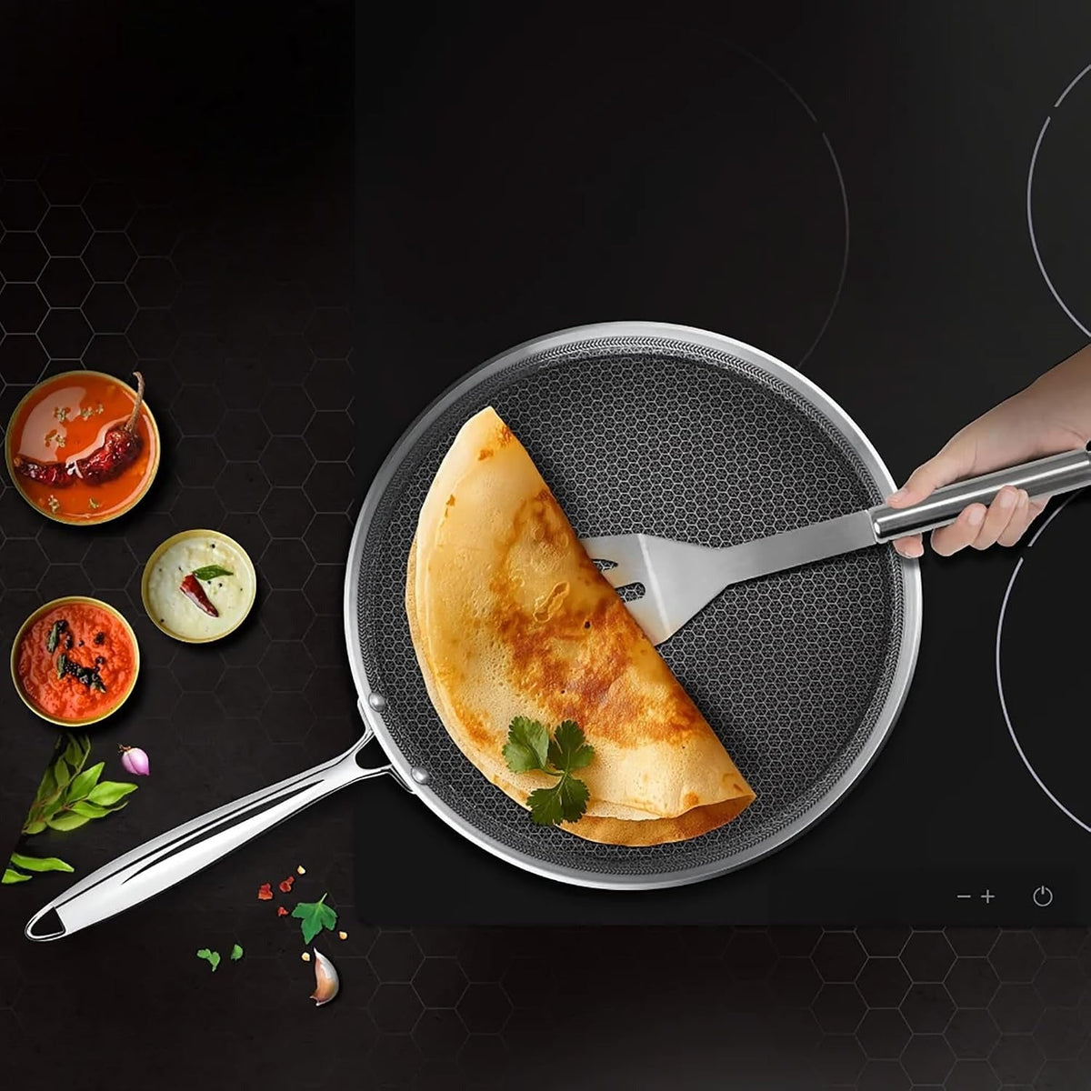 Milton Pro Cook Induction Cookware  Triply Stainless Steel Hexa Tech Omni Tawa 30cm