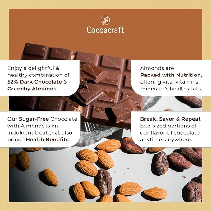 Cocoacraft 52% Mild Dark Chocolate Bar with Almonds - 80g