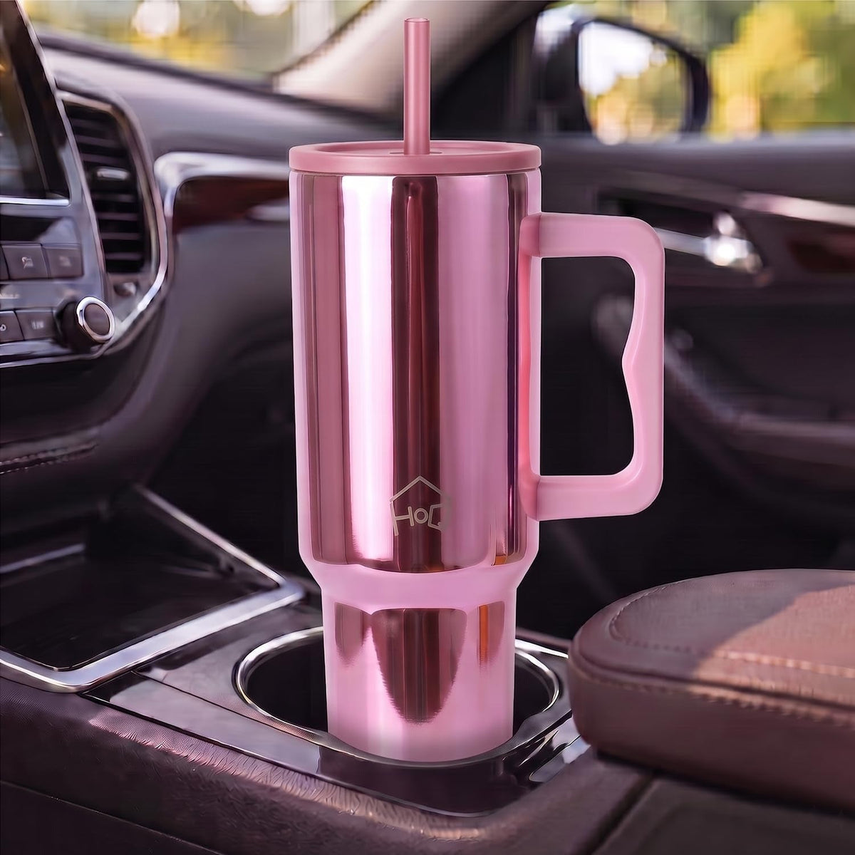 House of Quirk 1200ML Stainless Steel Tumbler with Handle & Lid - Mettalic Pink