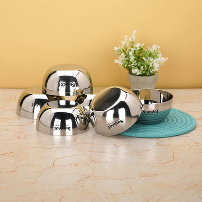 Sumeet Stainless Steel Apple Bowl/Wati/Katori, 11cm, Set of 6, 400ML