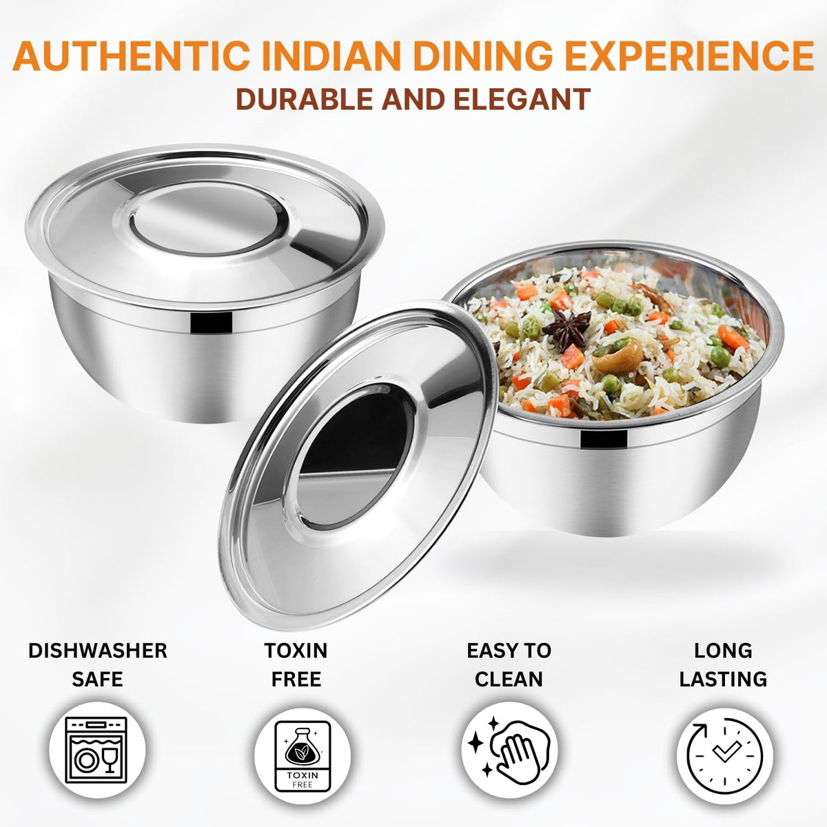 Kraft Stainless Steel Serving Bowl with Lid Set of 2 pcs - 18cm