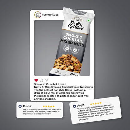 Nutty Gritties Grab And Go Smoked Cocktail Mixed Nuts - Pack of 6(40g Each Pack)