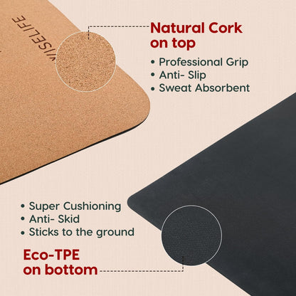 Wiselife Cork & Tpe Yoga Mat Extra Thick Extra Long Extra Wide Exercise