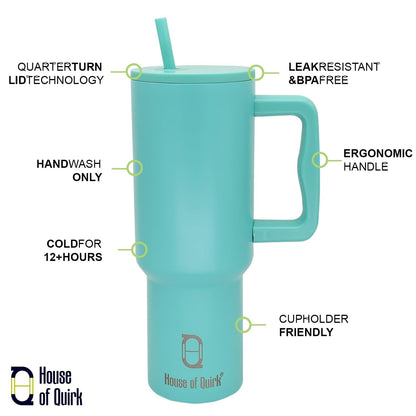 House of Quirk 1200ML Stainless Steel Tumbler with Handle & Lid - Turquoise