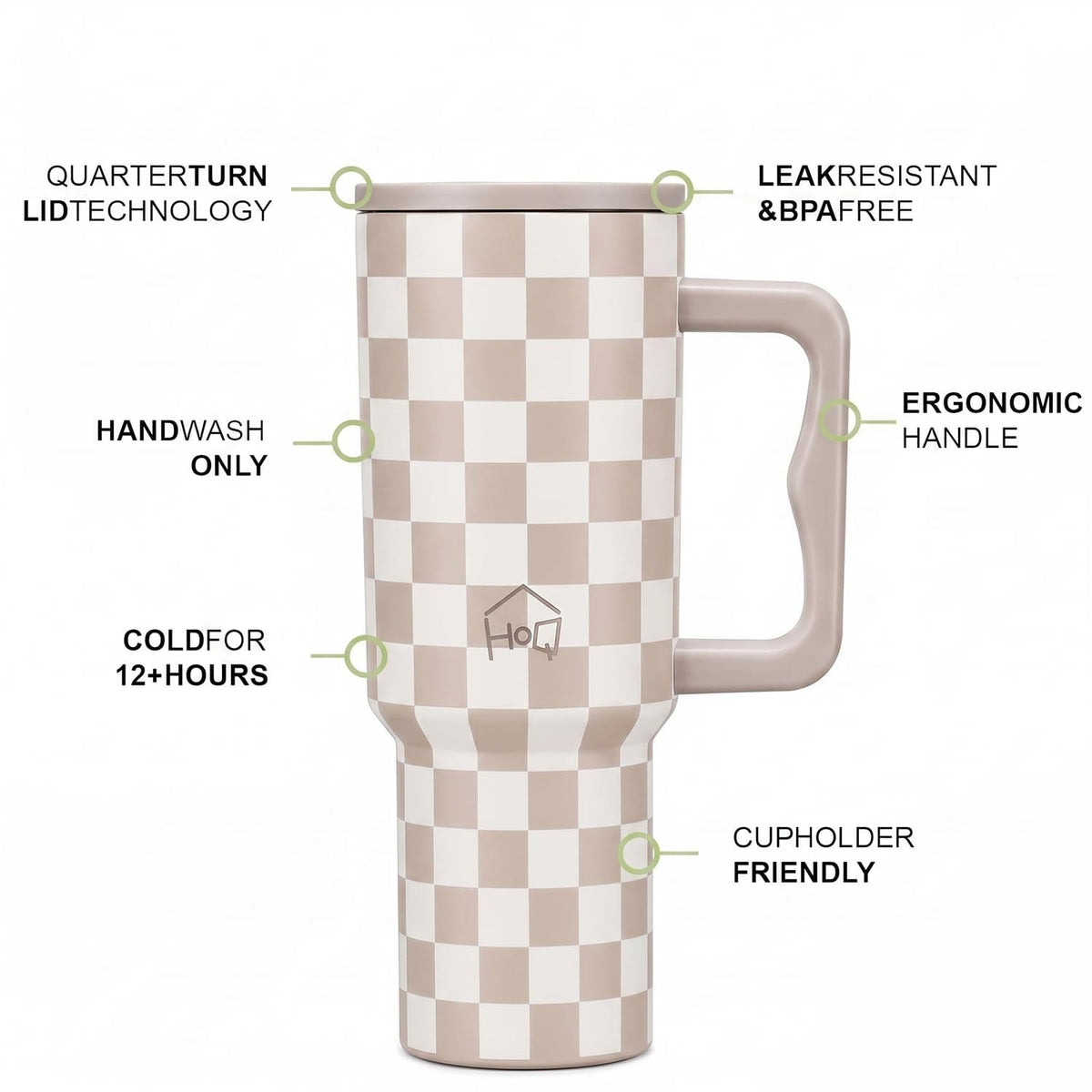 House of Quirk 1200ML Stainless Steel Tumbler with Handle & Lid - Oatmeal Ckeck