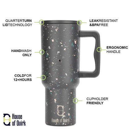 House of Quirk 1200ML Stainless Steel Tumbler with Handle - Grey Paint