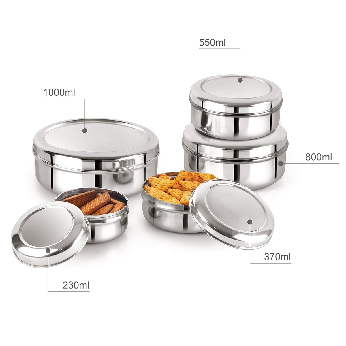 Cello Steelox SmartServe Stainless Steel Food Storage Dabba 230ml, 370ml, 550ml, 800ml, 1000ml