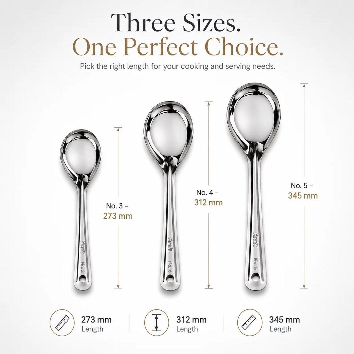 Kraft Stainless Steel Basting Oval Spoon No. 3, 4 & 5