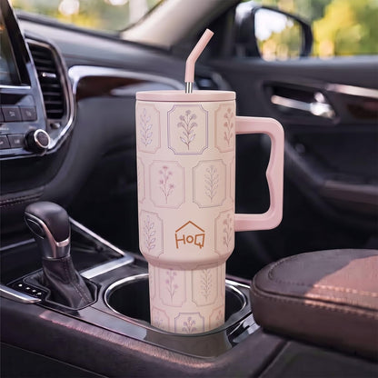 House of Quirk 1200ML Stainless Steel Tumbler with Handle - Oat Flora