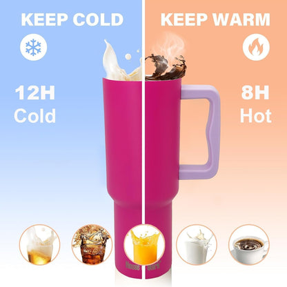 House of Quirk 1200ML Stainless Steel Tumbler with Handle - Multicolor: Flamingo