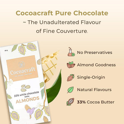 Cocoacraft 33% White Chocolate Bar With Almonds - 80Gram