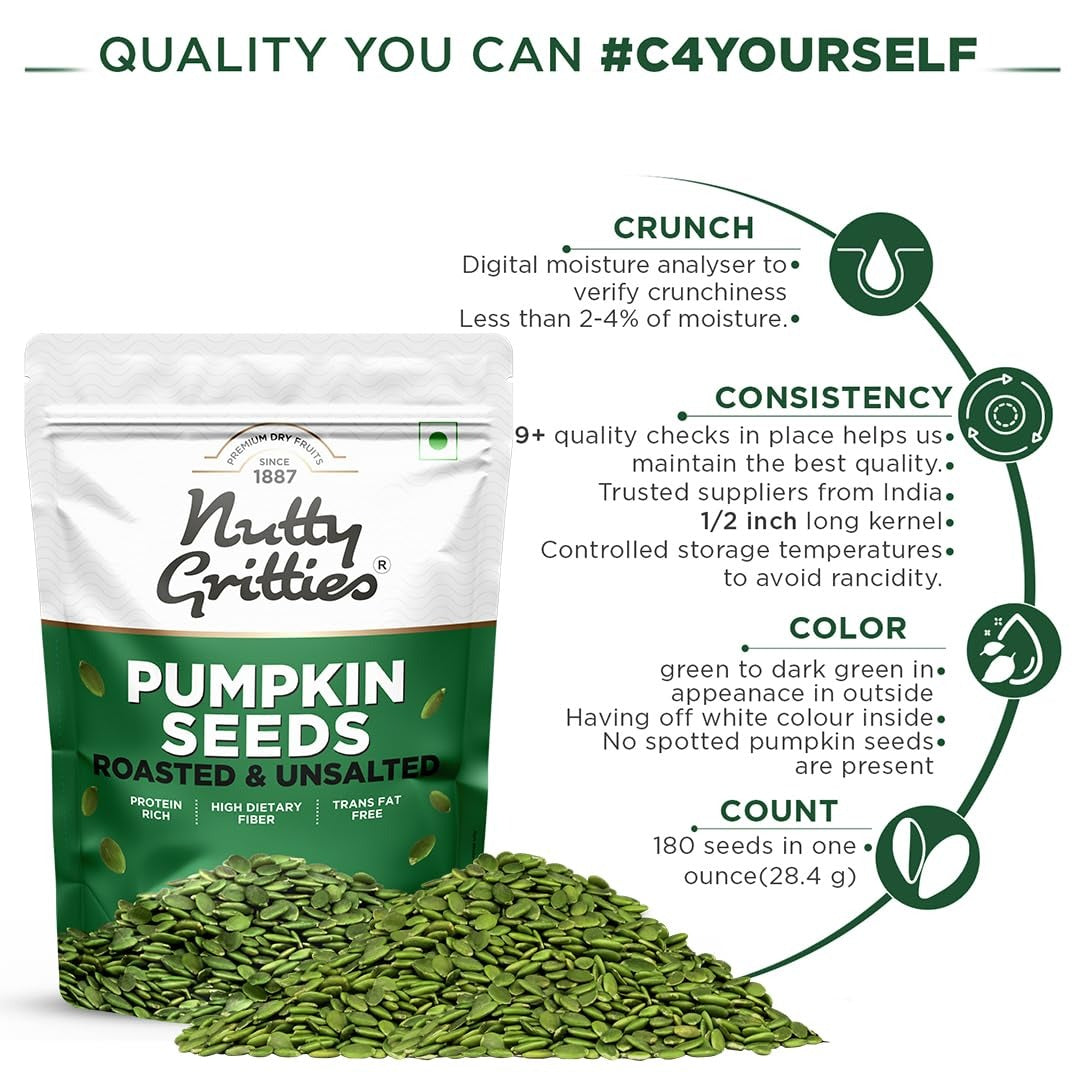 Nutty Gritties Roasted Unsalted Pumpkin Seeds - 200g
