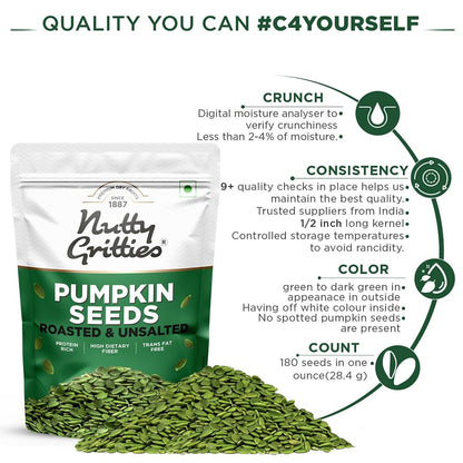 Nutty Gritties Roasted Unsalted Pumpkin Seeds - 200g