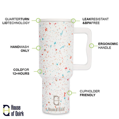 House of Quirk 1200ML Stainless Steel Tumbler with Handle & Lid - Cream Paint