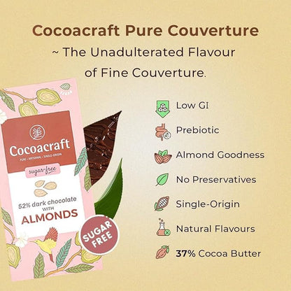Cocoacraft 52% Mild Dark Chocolate Bar with Almonds - 80g