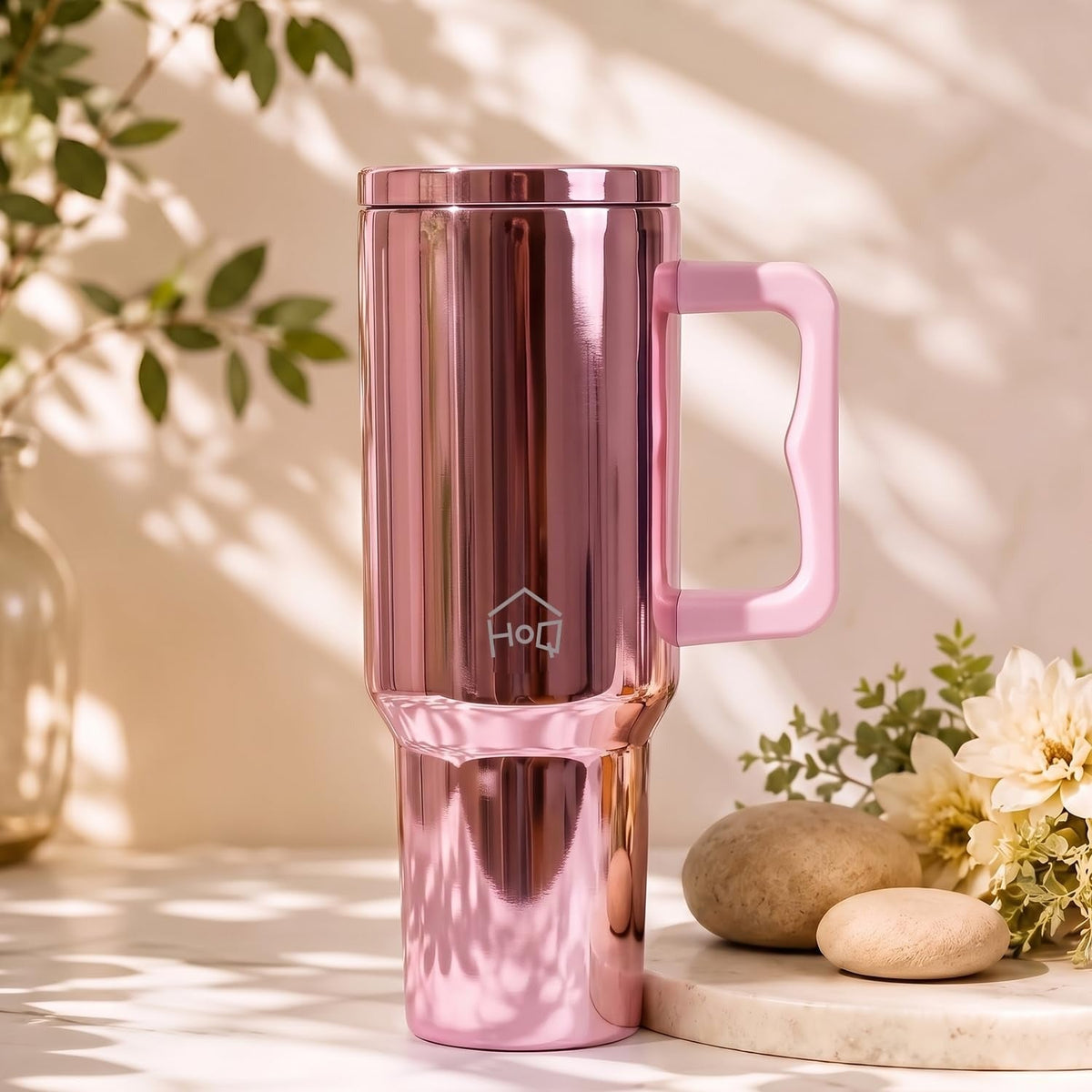 House of Quirk 1200ML Stainless Steel Tumbler with Handle & Lid - Mettalic Pink