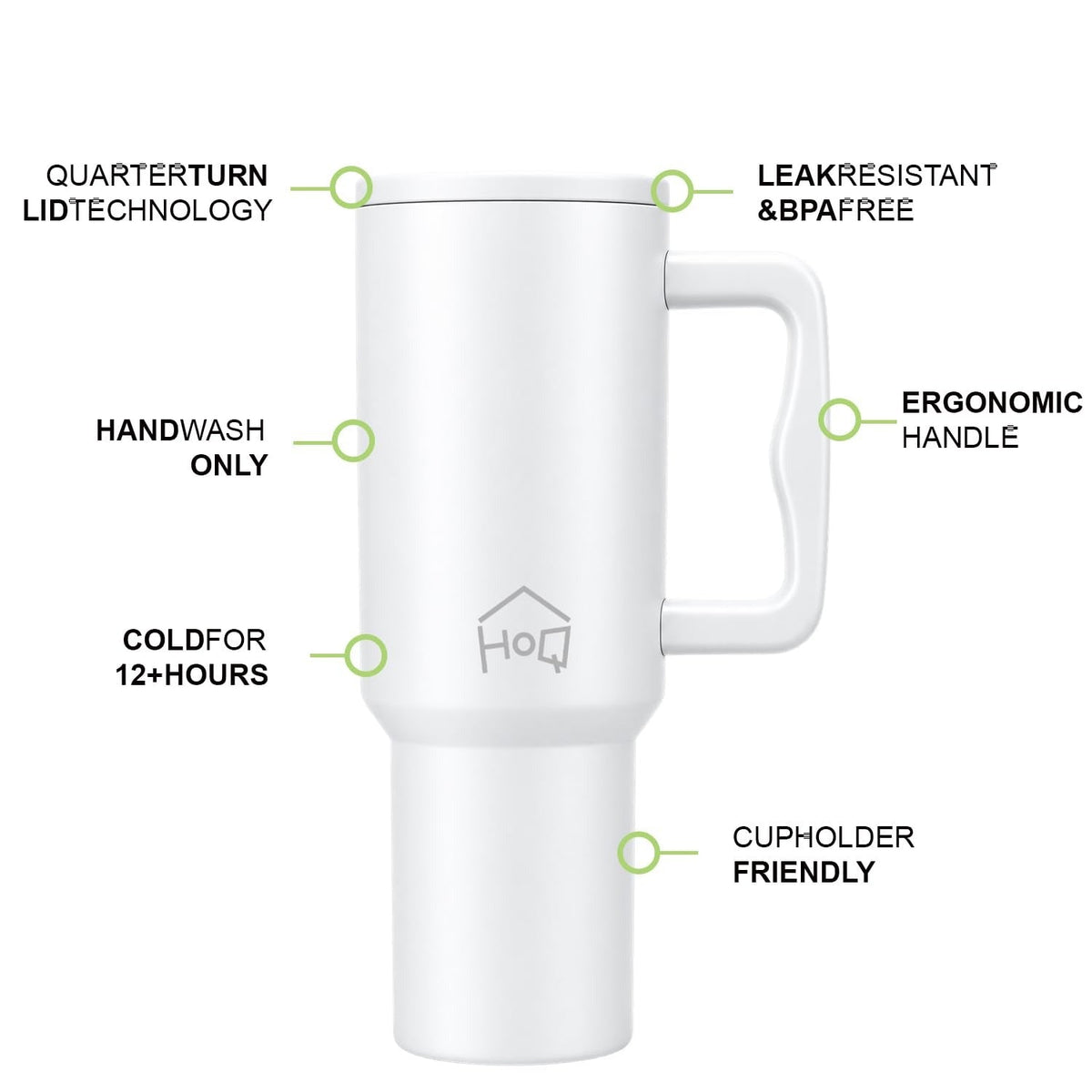 House of Quirk 1200ML Stainless Steel Tumbler with Handle & Lid - white