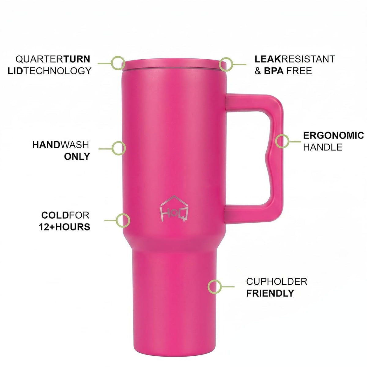House of Quirk 1200ML Stainless Steel Tumbler with Handle & Lid - Raspberry