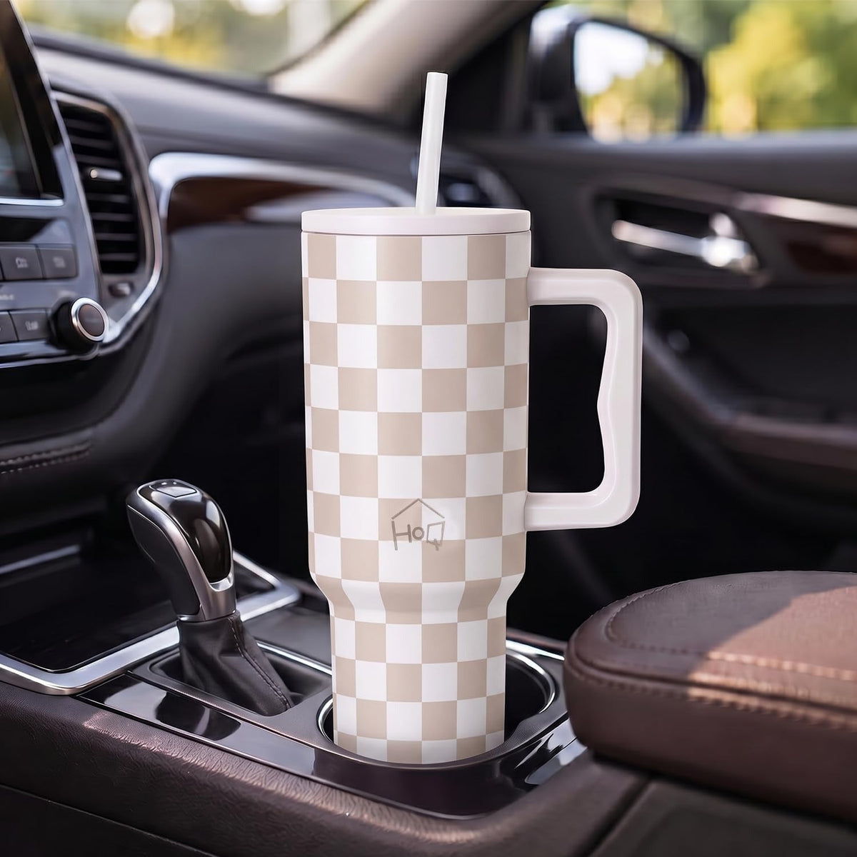 House of Quirk 1200ML Stainless Steel Tumbler with Handle & Lid - Oatmeal Ckeck