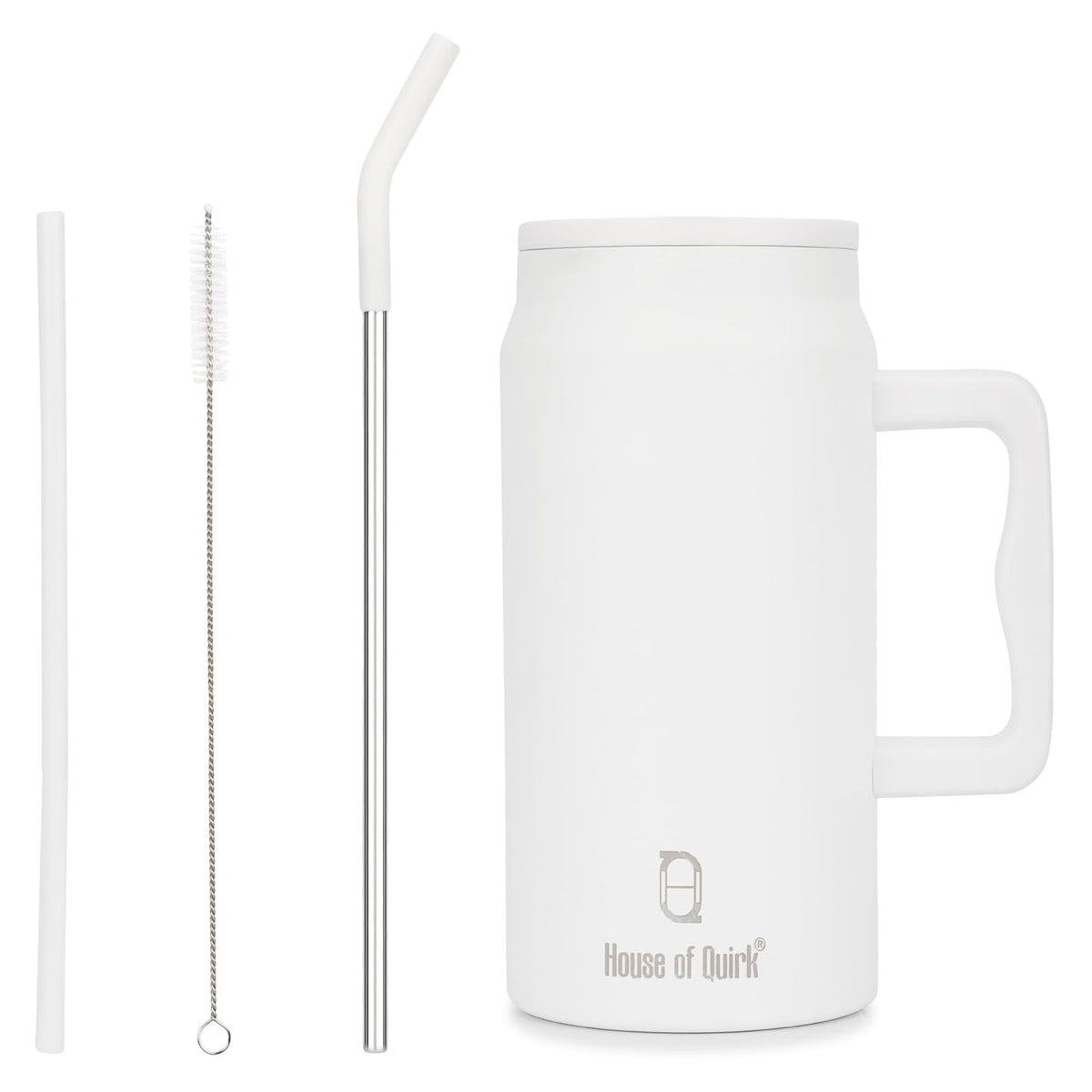 House of Quirk 1500ML Stainless Steel Mug Tumbler with Handle & Straw Lid