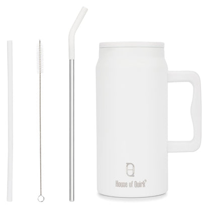 House of Quirk 1500ML Stainless Steel Mug Tumbler with Handle & Straw Lid