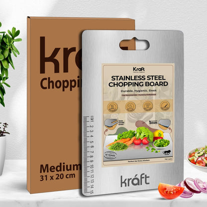 Kraft Stainless Steel Chopping Board for Kitchen - 31L x 20W cm