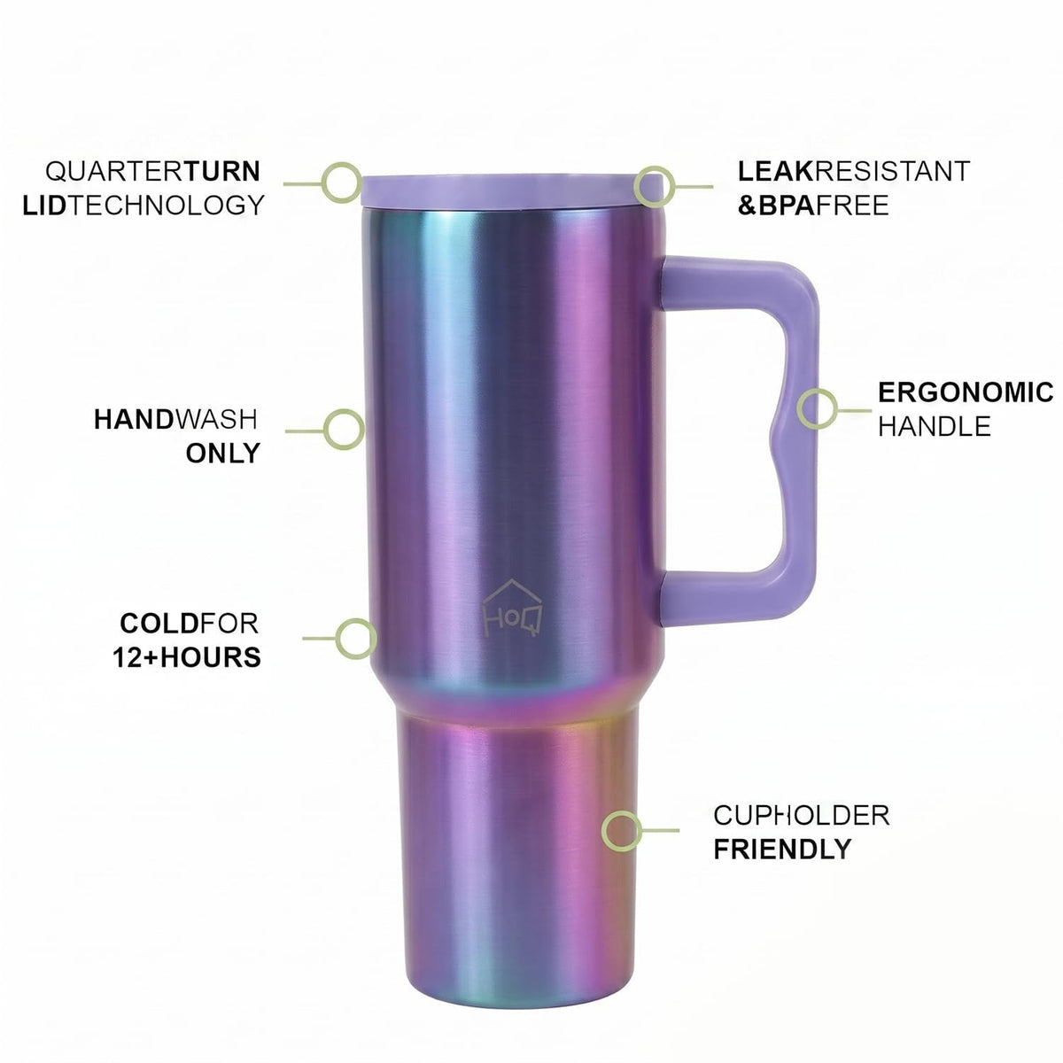 House of Quirk 1200ML Stainless Steel Tumbler with Handle & Lid - Aurora Prism
