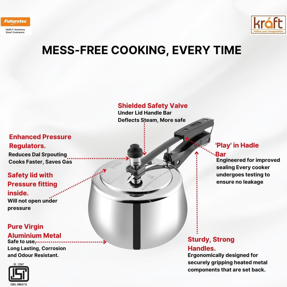 Kraft Futuretec Triply Stainless Steel Pressure Cooker Inner Lid - 2 Litres
