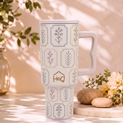 House of Quirk 1200ML Stainless Steel Tumbler with Handle - Oat Flora