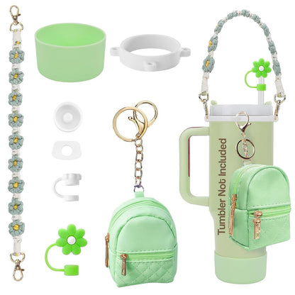 House of Quirk 6 Accessories Set Silicone Straw Cover, Cup Boot, Handle Chain, Handle Strap, Sticker 40oz & 30oz Tumbler