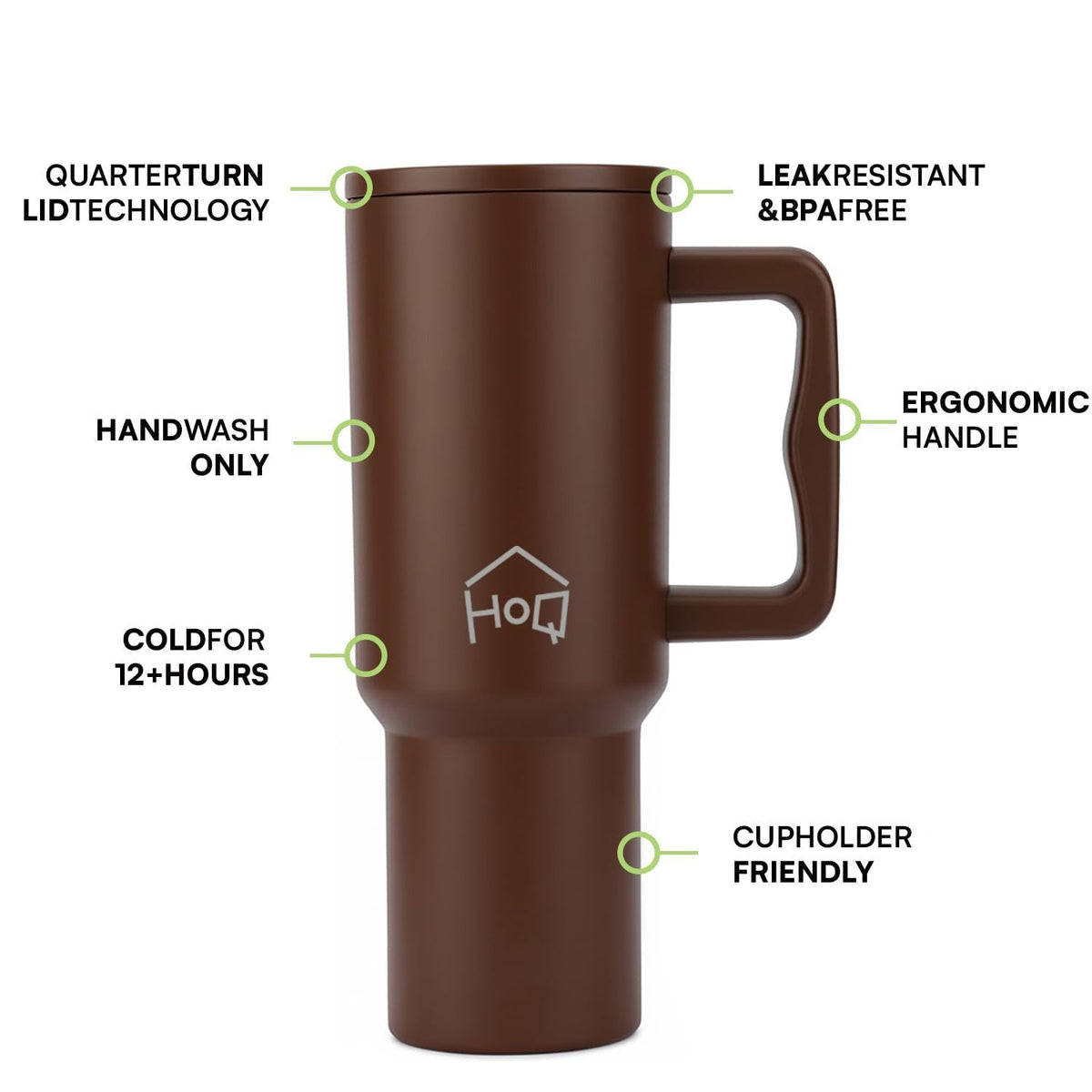 House of Quirk 1200ML Stainless Steel Tumbler with Handle & Lid - Chocolate