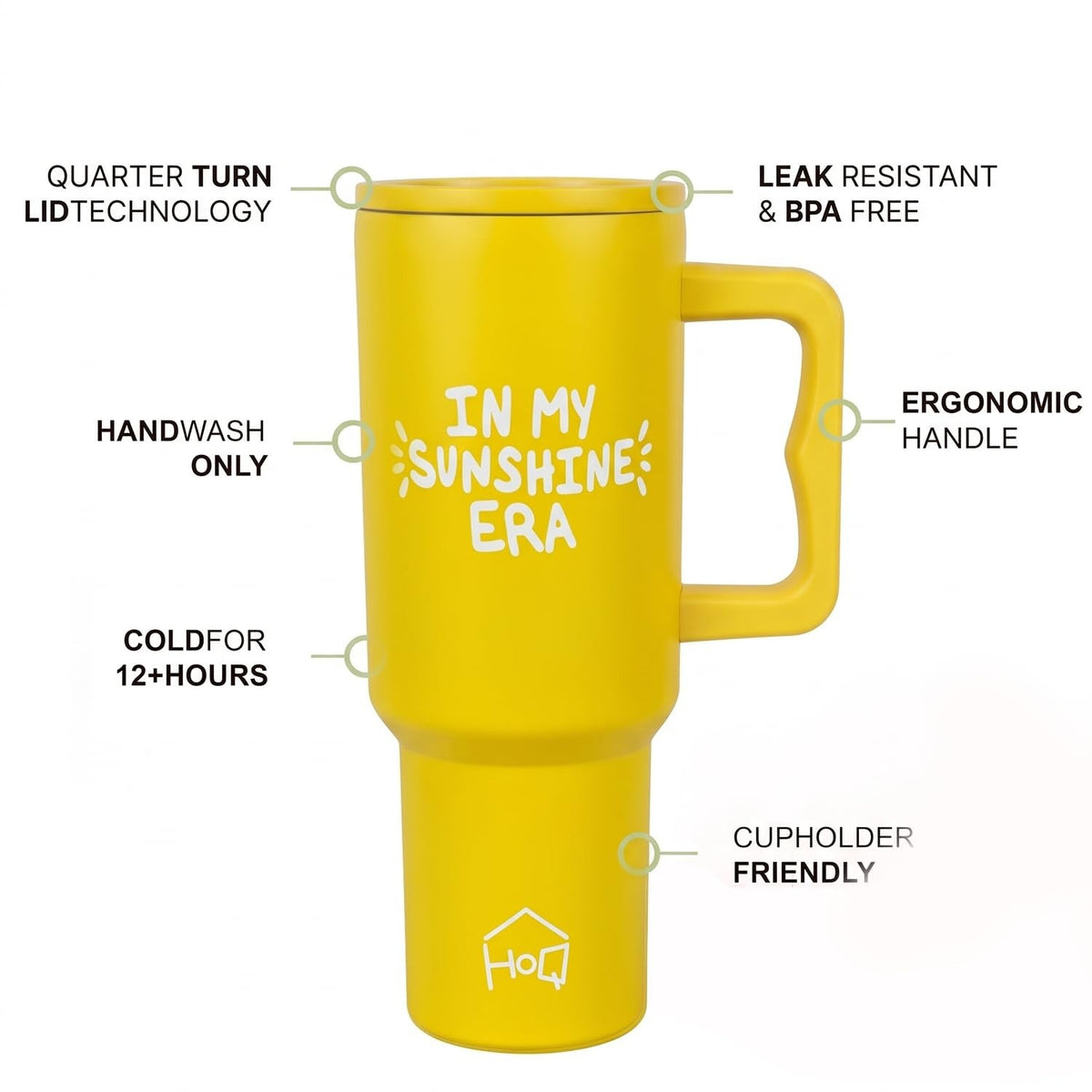 House of Quirk 1200ML Stainless Steel Tumbler with Handle & Lid - Yellow Sunshine