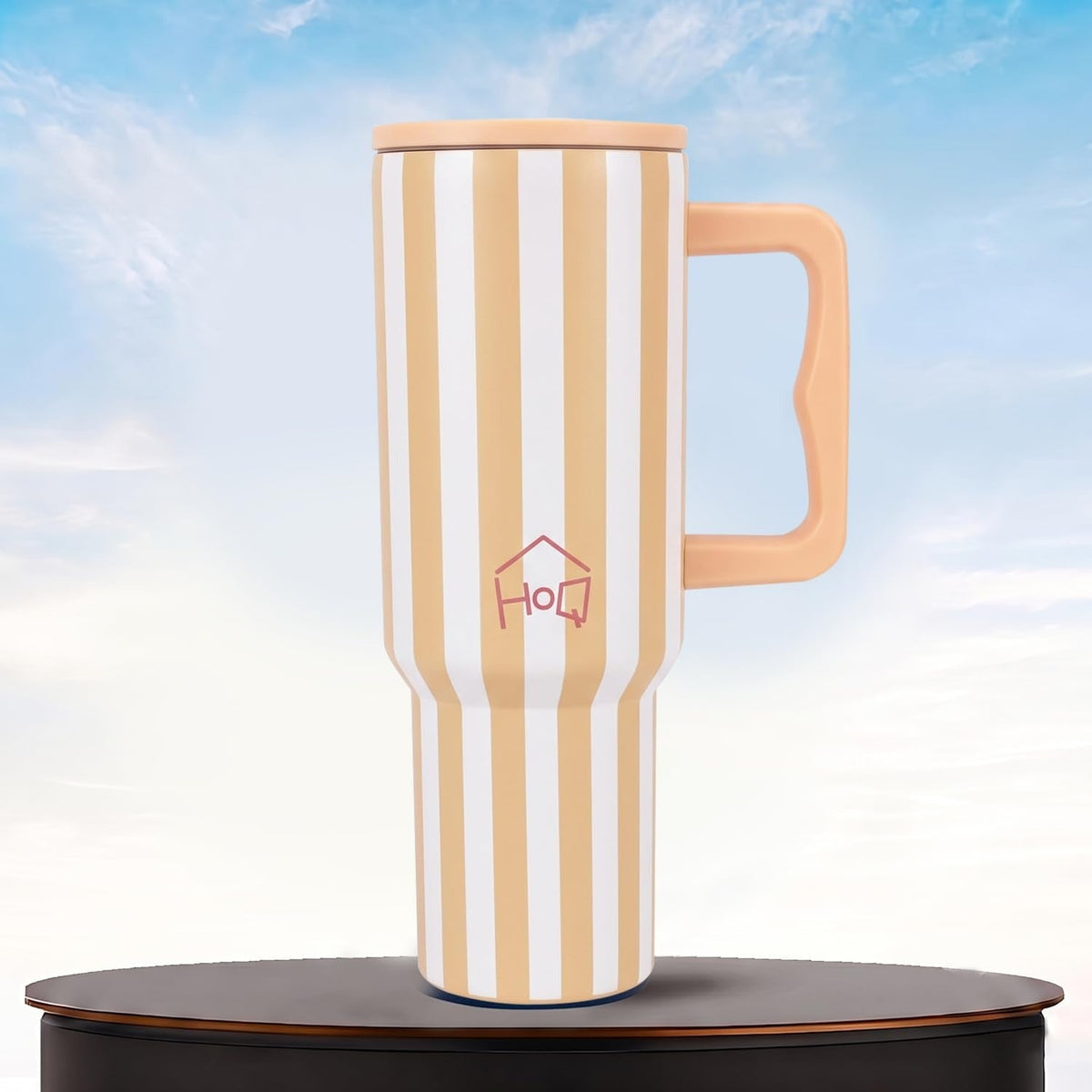 House of Quirk 1200ML Stainless Steel Tumbler with Handle & Lid - Butter Stripe