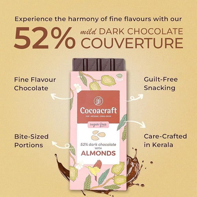 Cocoacraft 52% Mild Dark Chocolate Bar with Almonds - 80g