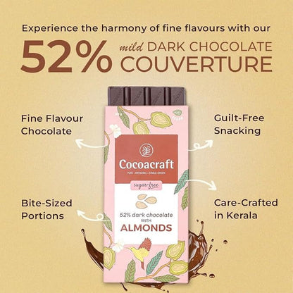 Cocoacraft 52% Mild Dark Chocolate Bar with Almonds - 80g