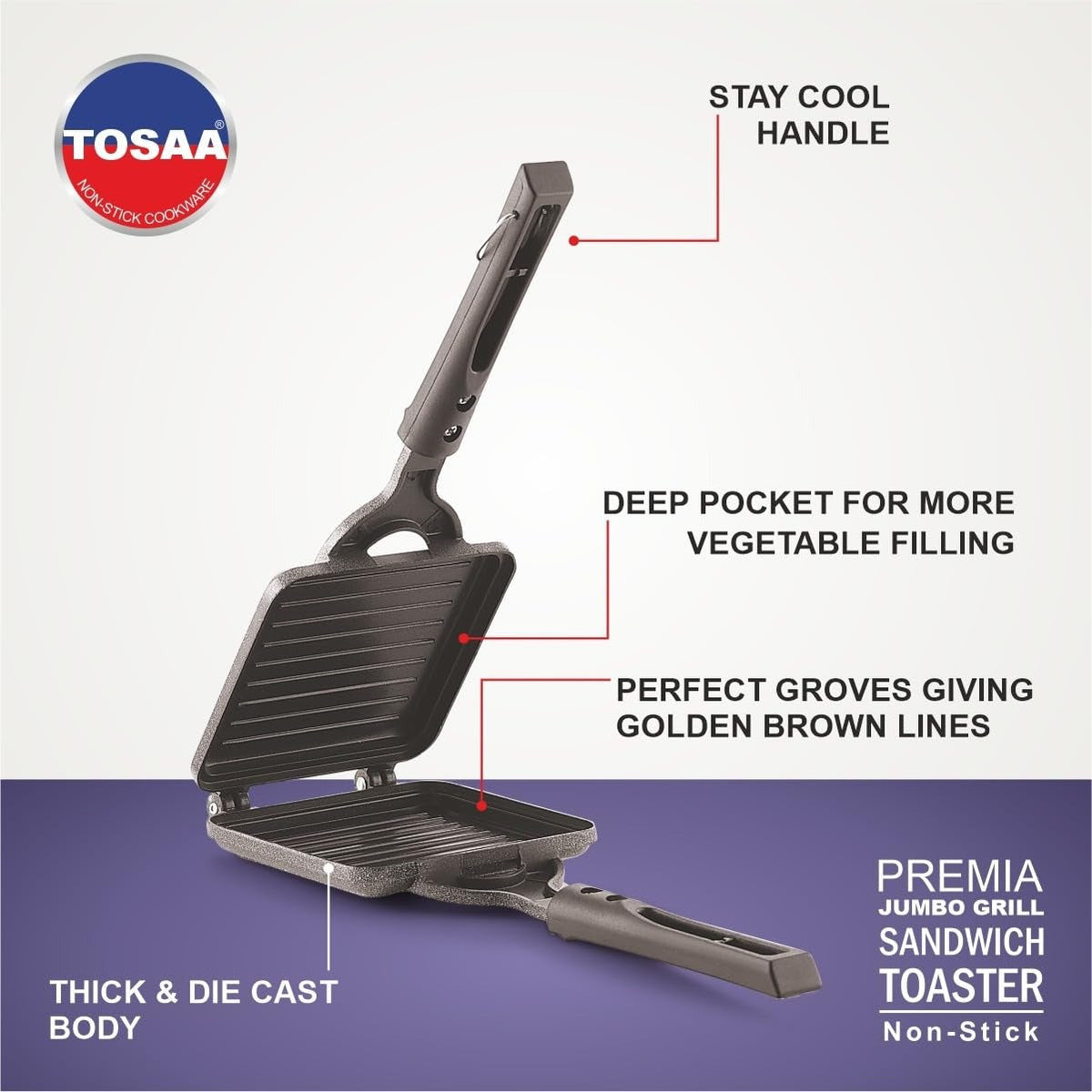 Tosaa Premia Jumbo Grill Sandwich Toaster Gas Non-Stick