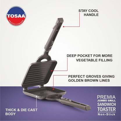 Tosaa Premia Jumbo Grill Sandwich Toaster Gas Non-Stick