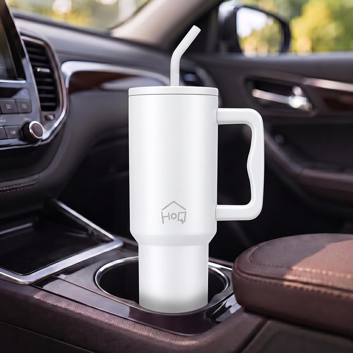 House of Quirk 1200ML Stainless Steel Tumbler with Handle & Lid - white