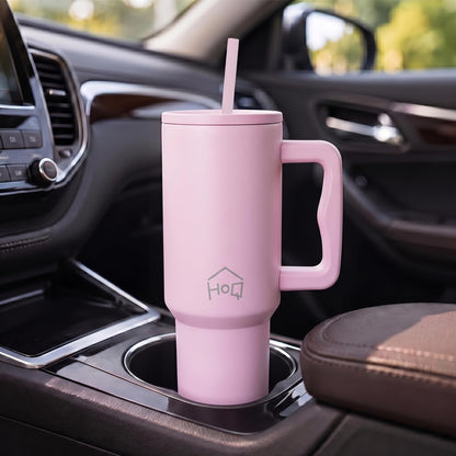 House of Quirk 1200ML Stainless Steel Tumbler with Handle & Lid Misty Rose