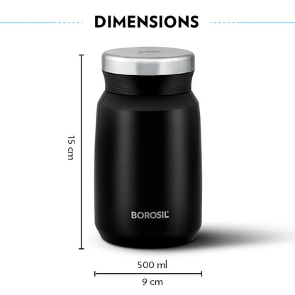 Borosil Carry Mate Black Water Bottle 500ml