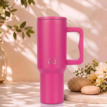House of Quirk 1200ML Stainless Steel Tumbler with Handle & Lid - Raspberry