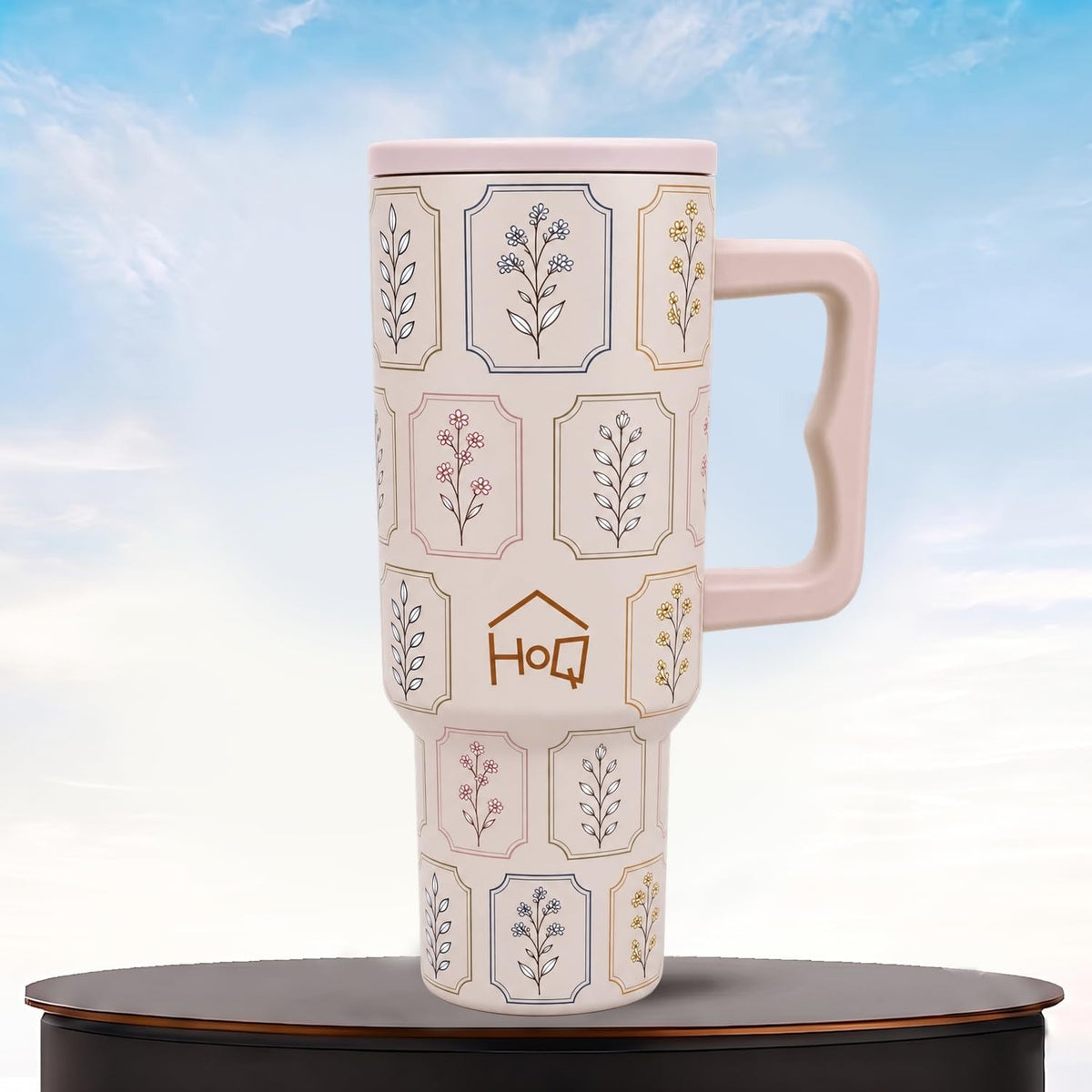 House of Quirk 1200ML Stainless Steel Tumbler with Handle - Oat Flora