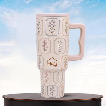 House of Quirk 1200ML Stainless Steel Tumbler with Handle - Oat Flora