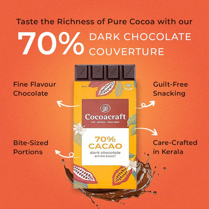Cocoacraft 70% Bitter Sweet Chocolate Bar  - 80g