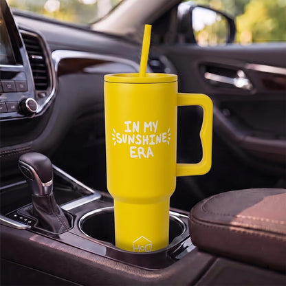 House of Quirk 1200ML Stainless Steel Tumbler with Handle & Lid - Yellow Sunshine