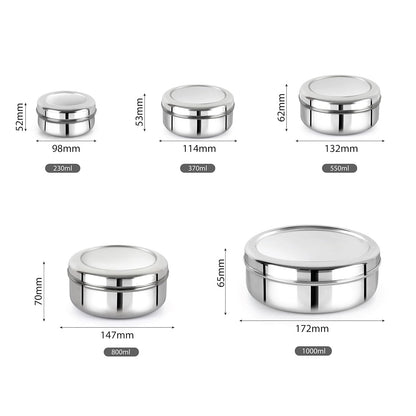 Cello Steelox SmartServe Stainless Steel Food Storage Dabba 230ml, 370ml, 550ml, 800ml, 1000ml