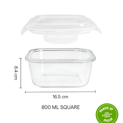 Borosil Klip N Store Plus Square Glass Container 800ml