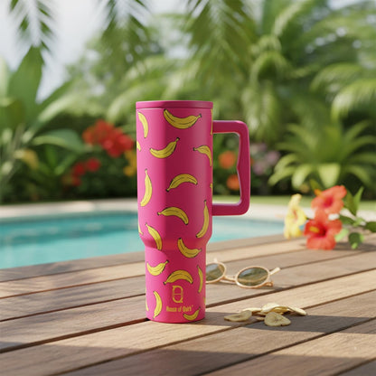 House of Quirk 1200ML Stainless Steel Tumbler with Handle & Lid - Banana Pink